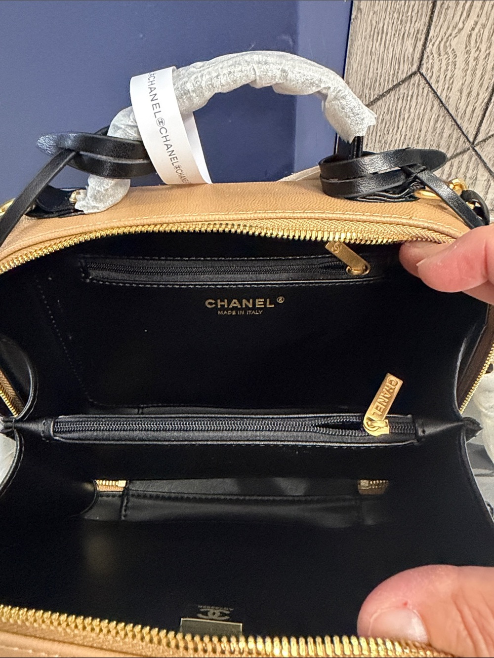 CHANEL Tan and Black Quilted Camera Box Crossbody Bag - Picture 3 of 5